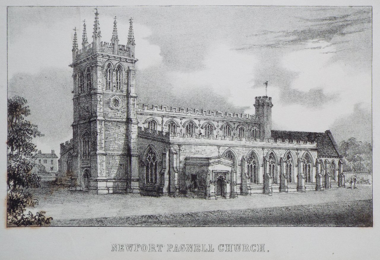 Lithograph - Newport Pagnell Church.